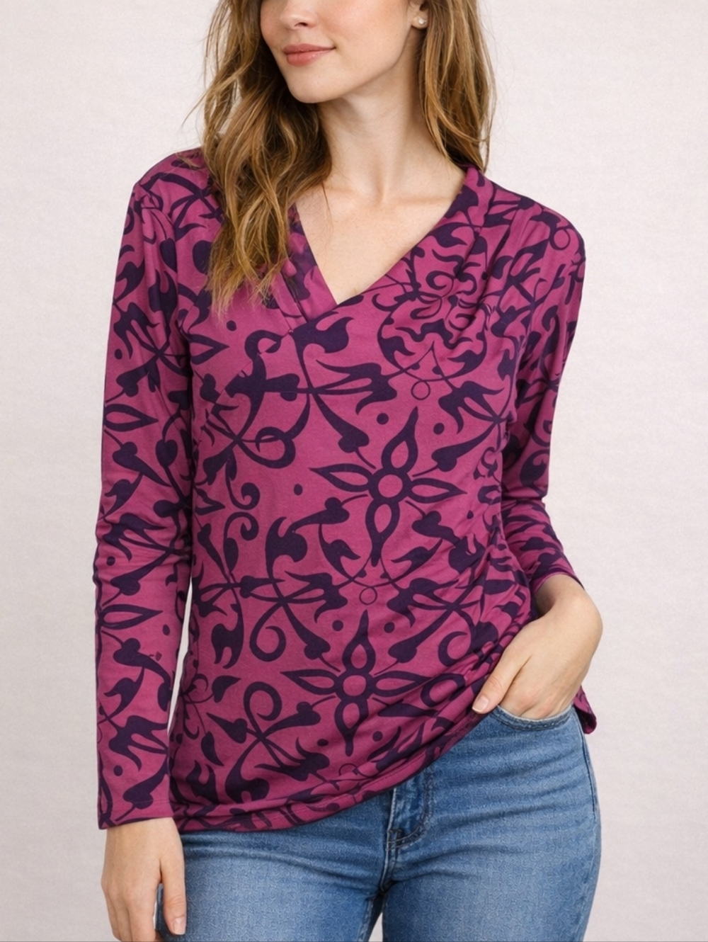 Narciso Rodriguez for Design Nation Asymmetrical Long Sleeve Printed Top L